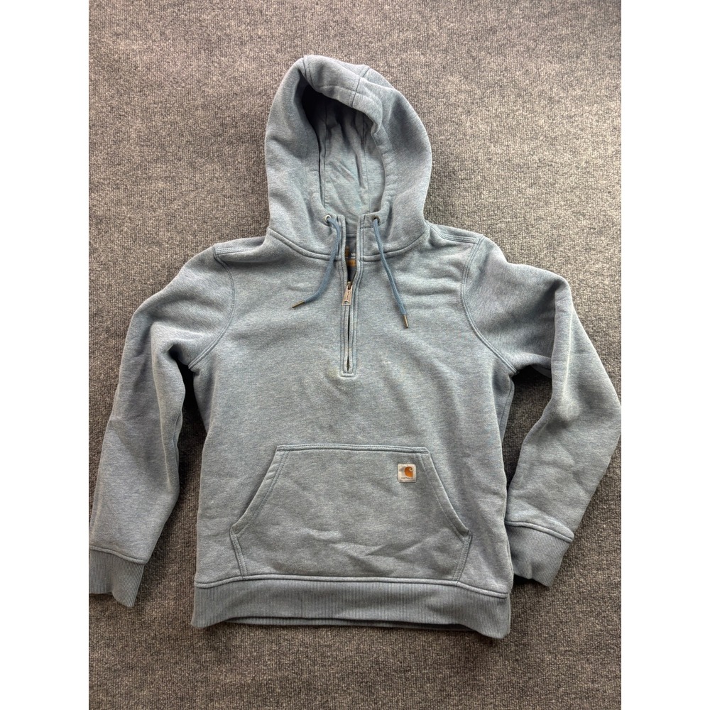 Carhartt Quarter Zip Hoodie Women Size M Blue Relaxed Fit Fleece 103240 458